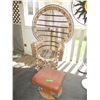 123  Large Wicker Peacock Chair w/Glider Foot Stool