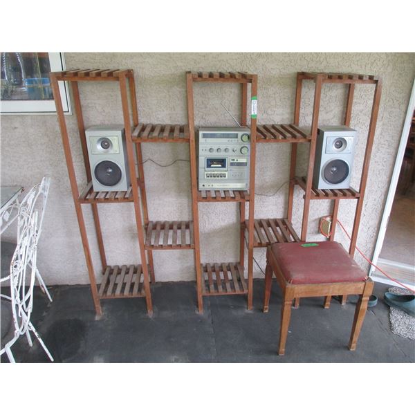 Shelving Unit, Plus MX 4000 Cassette Player/Radio Stereo & Piano Stool