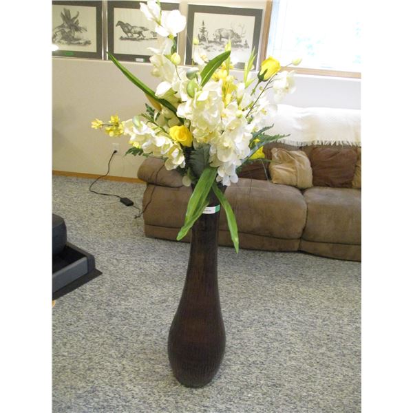 Large Glass 40  Tall Vase w/Artificial Flowers