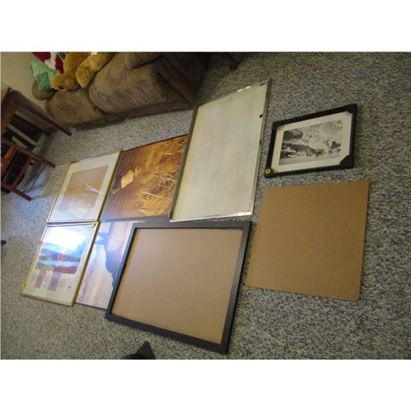 (4) Picture Frames of Varying Sizes, White Board& (2) Large Wildlife/Fishing Pieces