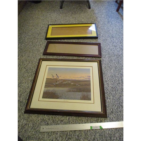 (3) Picture Frames , One w/Snow Geese Print (30"x27")