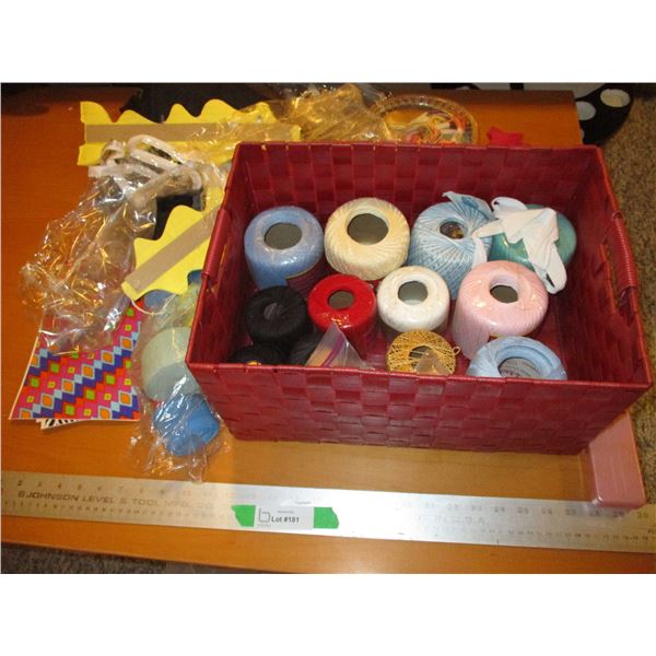 Knitting/Crocheted Supplies w/Basket