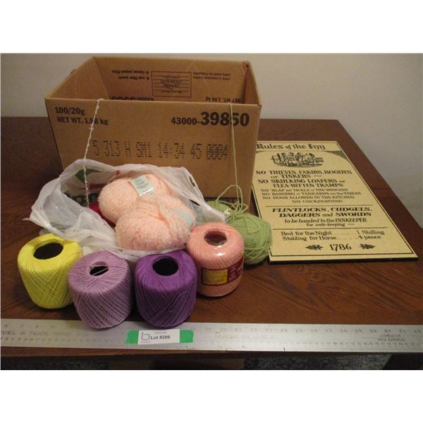 Embroidery Floss/Yarn of Various Colors & "Rules of The Inn" Wall Plaque (12x20")