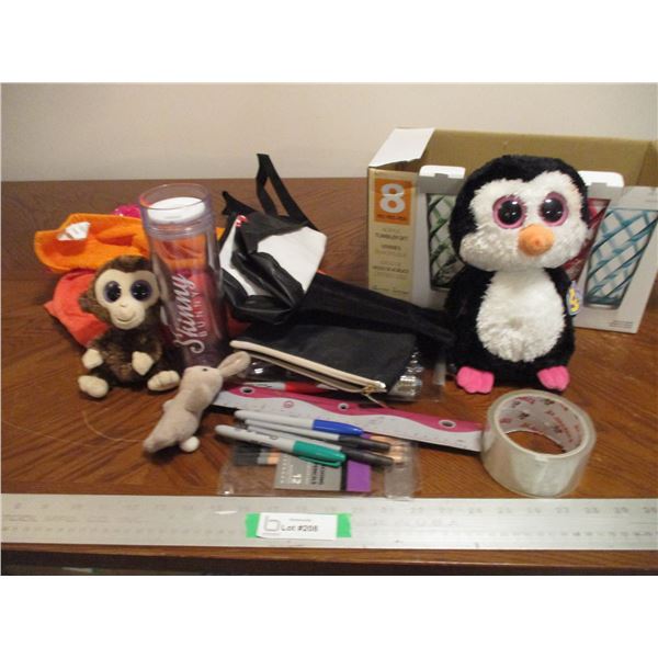 Box of Towels, (2) Ty Beanie Babies, Stationary & Misc.