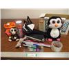 Image 1 : Box of Towels, (2) Ty Beanie Babies, Stationary & Misc.