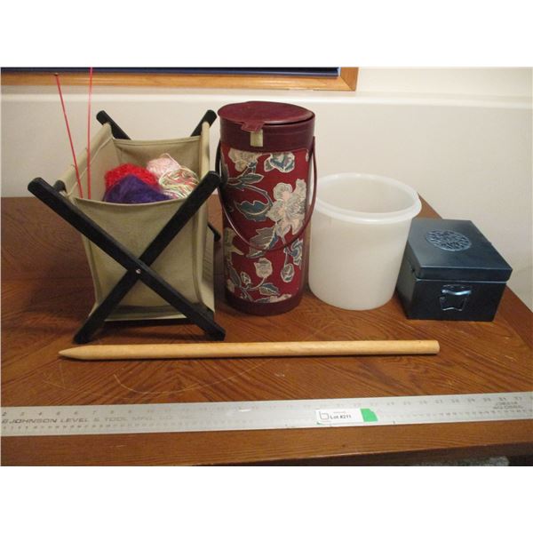 Yarn, Knitting Needles, Containers, Folding Basket