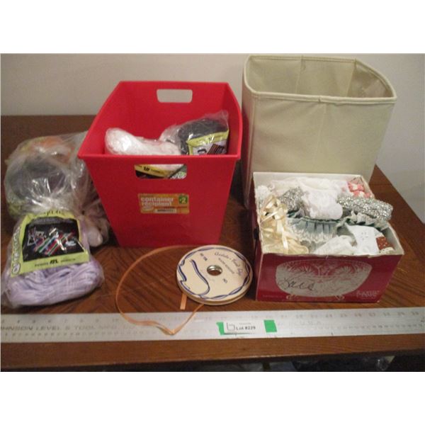 Crafting Supplies - Ribbon, Yarn etc. w/Storage Bins