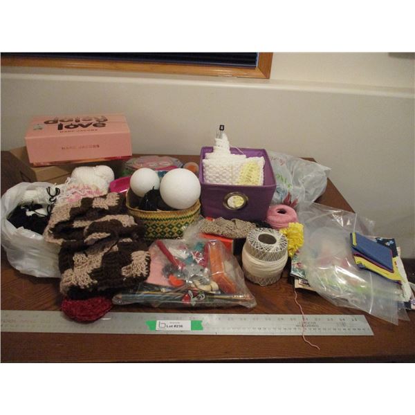 Large Lot of Crafting & Knitting Supplies w/Storage Bins/Picture Boxes