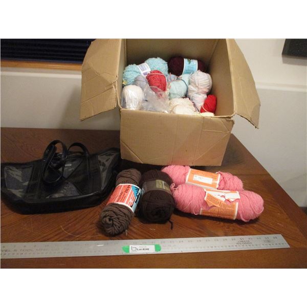 Large Box of Yarn of Varying Colors & Reusable Shopping Bag