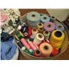 Image 5 : Spools of Thread & Crafting Supplies w/Woven Wicker Basket