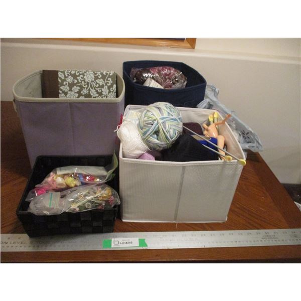 Yarn, Knitting & Crafting Supplies w/Storage Bins