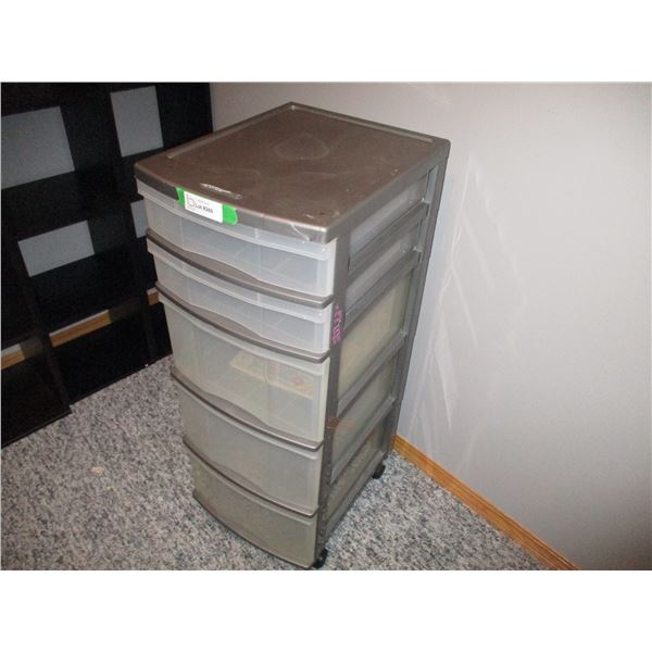 5 drawer Plastic Organizer (34" Tall) on Casters/Contents