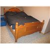 Image 1 : Oak Bed Frame, Head & Foot Board w/Mattress & Bedding  (57"wx83" Long) - Appears Clean