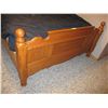 Image 2 : Oak Bed Frame, Head & Foot Board w/Mattress & Bedding  (57"wx83" Long) - Appears Clean