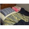 Image 7 : Oak Bed Frame, Head & Foot Board w/Mattress & Bedding  (57"wx83" Long) - Appears Clean