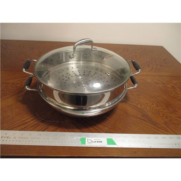 Large Stainless Steel Wok w/Steamer Basket & Lid