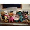 Image 1 : (9) Stuffed Animals, Rubbermaid (23x17" 49.6L) Tote w/Lid, & Closet Shoe Organizer
