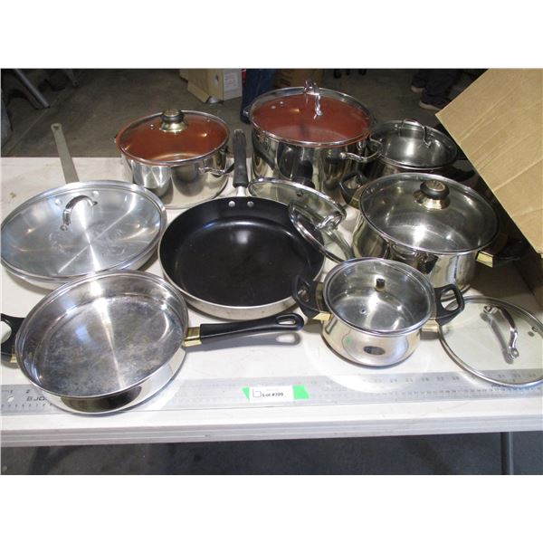 (17 pcs) Stainless Pot & Pans w/Lids -NuWave, Happy Lady, Magnum