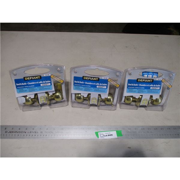 (3) Defiant Locking Interior Door Knob Sets (NIP)