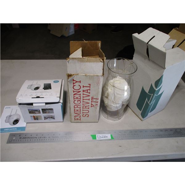 Battery/Solar Operated Security Camera, Emergency Survival Kit & Party Light Candle Glass Shade