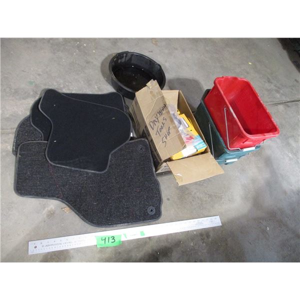 Automotive Floor Mats, (2) Mop Pails, Oil Drip Tray, Drywall Repair Kit & Misc. Shop Items