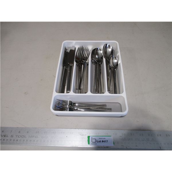 Various Stainless Steel Flatware  w/Tray