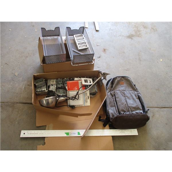 Various Electrical Boxes & Plates, Clip On Desk Lamp, Backpack, Desk Storage Bins etc.