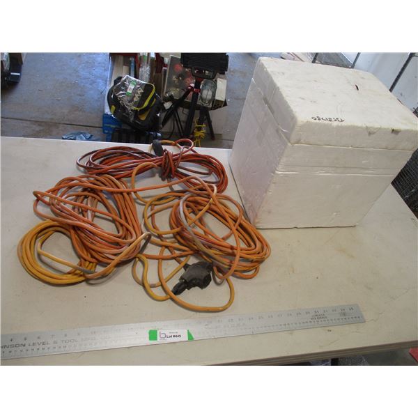 (4) Used Extension Cords & Styrofoam Cooler