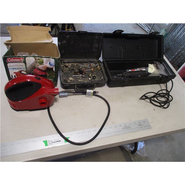 Craftsman Rotary Tool w/Accessories, Bits, Blades, Discs, Case etc. & Coleman Quickpump Air Pump
