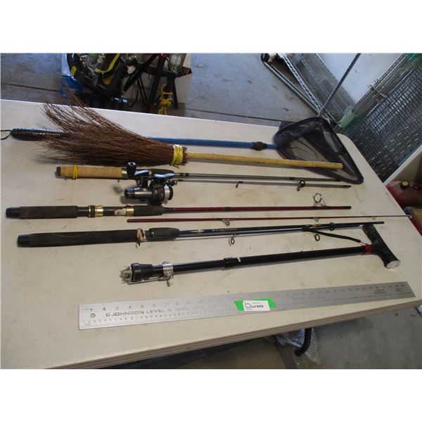 Quantum XR2 Spinning Combo, Minnow Net, Gold Eagle Spinning Rod, Scimitar Spinning Rod, Walking Cane