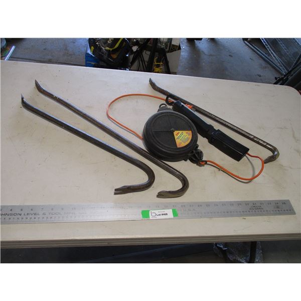 (3) Goose Neck Pry Bars, Retractable Trouble Light/Cord Reel