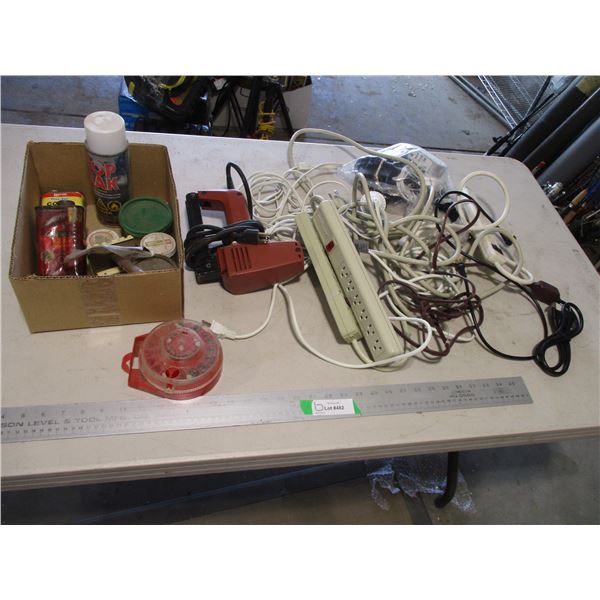 Various Cords, Power Bars, Light Sockets, Electric Stapler, Sockets etc.