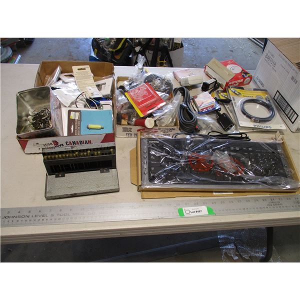 Various Items - Splitters, Playing Cards, Candle Snuffer, Keyboard, Various Cables, Fine Drill Bit S