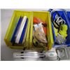 Image 2 : (6) Medium Sized Stackable Storage Trays w/Contents (Lights, Webbed Sling, Adapters Cables etc.)
