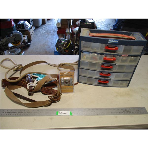 Lug Nut Set, Small Organizer w/Contents & Some Sort of Harness