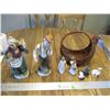 Image 1 : (7) Ceramic/Porcelain Figurines & Woven Chicken Basket