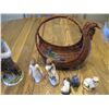 Image 3 : (7) Ceramic/Porcelain Figurines & Woven Chicken Basket