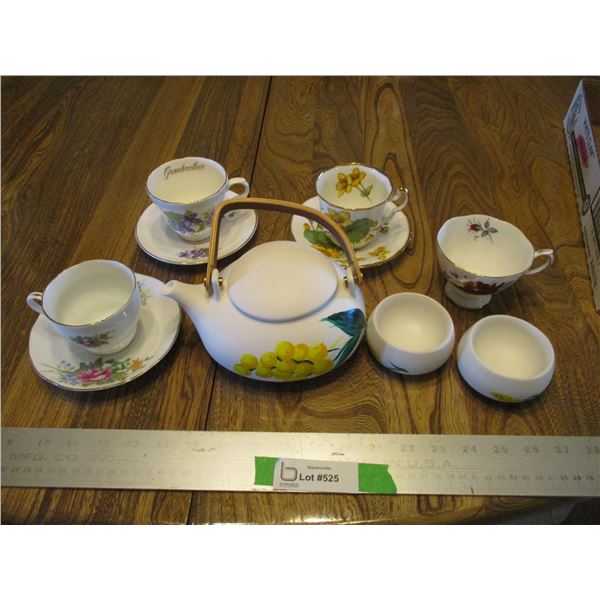 (10 pcs)Assorted China Tea Cups, Saucers & Tea Pot