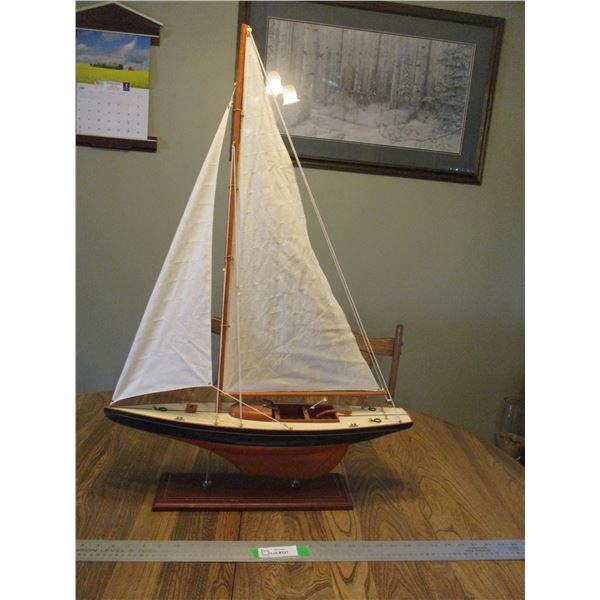 24"Long x 34" Tall Wooden Sail Boat Model w/Stand