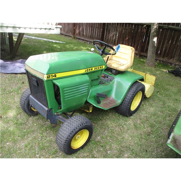 1977 John Deere 214 Garden Tractor, Kohler  w/Tiller Attachment (Runs, Smokes Some)
