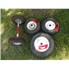 Image 1 : Utility Rims/Tires - (2) 13x4, (2) 4.10/3.50 w/Axle & (1) 4.80/4.00-8 (Tires Weathered)