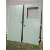 Image 2 : (2) (34"x80") Wooden Doors w/Knobs, Hinges (One w/21.5x22" Window) - Green Painted on One Side, Natu