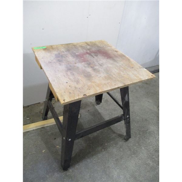 Small Work Bench w/Steel Frame & Wooden Top (28" High, 24"x24" Top)