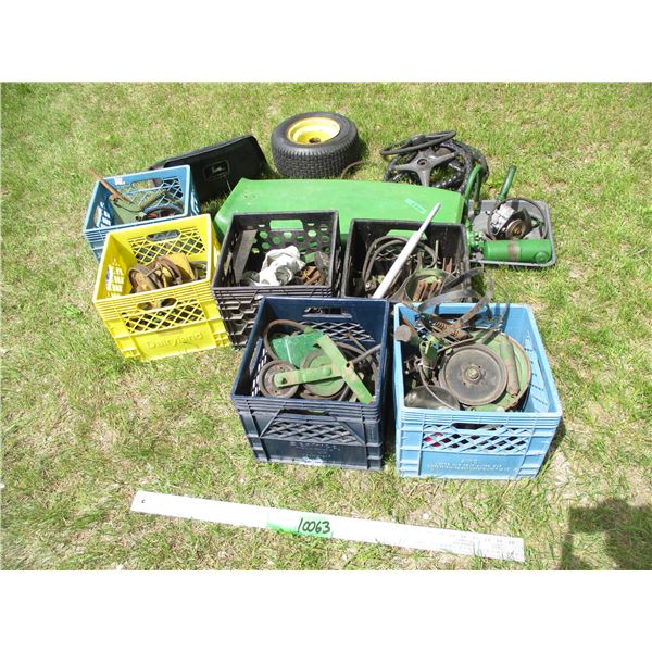 Various John Deere Series 100 & 200 Garden Tractor Parts - Steering Wheels, Pulleys, Hood, Tanks, Se