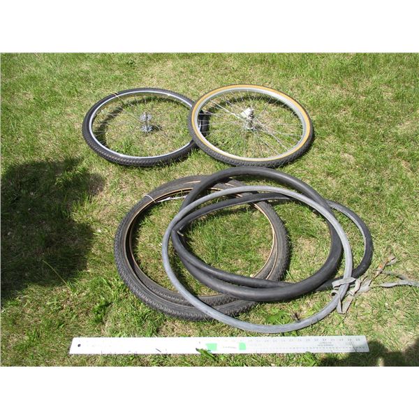 (2) 26x1.75 Bicycle Rims/Tires, (2) Spare Tires & (3) Inner Tubes