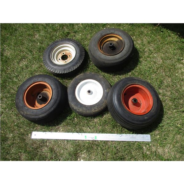 (5) Utility Tires/Rims of Varying Sizes (16x6.5-8, 4.80-8, Wheel Barrow Rim/Tire