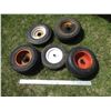 Image 1 : (5) Utility Tires/Rims of Varying Sizes (16x6.5-8, 4.80-8, Wheel Barrow Rim/Tire