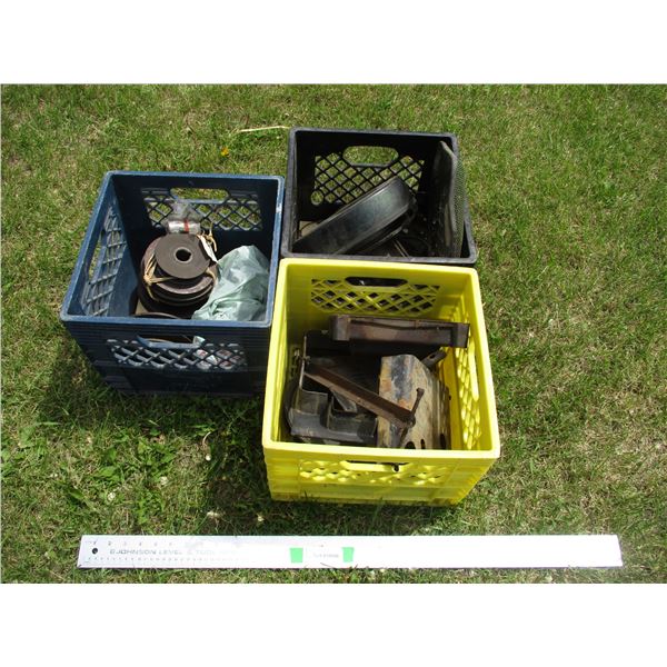 (3) Milk Crates of Misc. Garden Tractor Parts