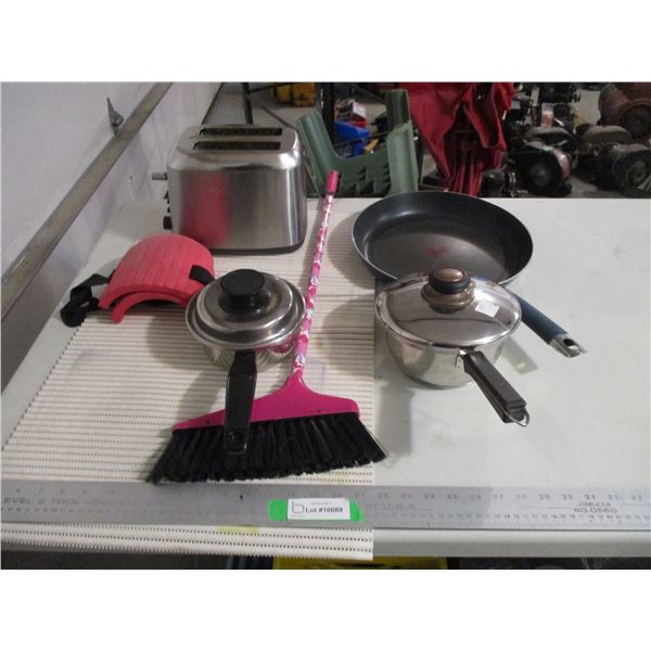 Kitchen Related Items - Knee Pads, Toaster, Pots, Pan, Broom etc.