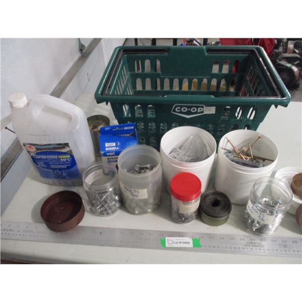 Containers of Misc. Hardware - Bolts, Eye Hooks etc. w/Shopping Basket
